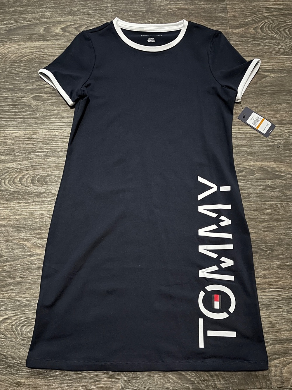 Tommy Hilfiger Navy Midi Tee Dress with White Trim